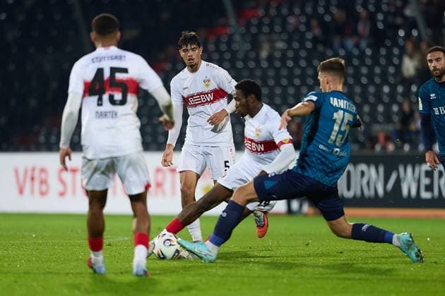 Mirza Catovic VfB Stuttgart II, 05 , Niklas Terkelsen Nartec VfB Stuttgart II, 45 , Mohamed Sankoh VfB Stuttgart II, 44 , Justin Janitzek SV Wehen Wiesbaden, 15 GER, VfB Stuttgart II vs SV Wehen Wiesbaden, Football, Men, 3 League, Matchday 9, Season 2025 2026, 30 09 2025 GER, VfB Stuttgart II vs SV Wehen Wiesbaden, Football, Men, 3 League, Matchday 9, Season 2025 2026, 30 09 2025 Aspach Copyright: xEibner-Pressefoto GeraldxOelze-dx EP_ODS