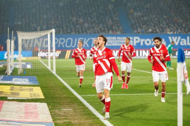Goal celebration 0 1 Goalscorer no. 11 Moritz Hannemann FCE GER, FC Hansa Rostock vs FC Energie Cottbus, Football, Men, 3 League, 09 Matchday, Season 2025 2026, 30 09 2025 Rostock Ostseestadion Mecklenburg Vorpommern Germany