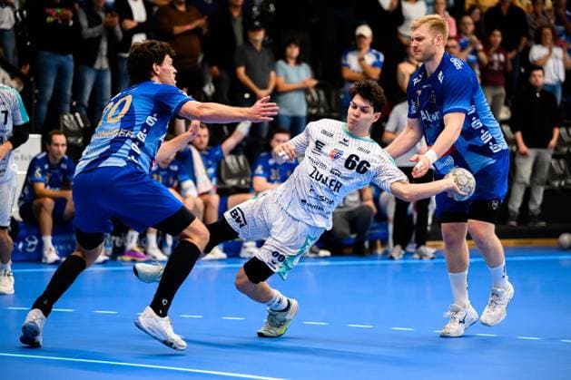Grosswallstadt 2 HBL 25 26 TV Grosswallstadt SG BBM Bietigheim f li Finn Wiullenweber TV Grosswallstadt , Max Prantner Bietigheim Elsenfeld Untermainhalle Bayern Germany