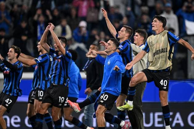 Mg Bergamo 30 09 2025 - Champions League Atalanta-Club Brugge foto Matteo Gribaudi Image nella foto: esultanza a fine gara Atalanta 