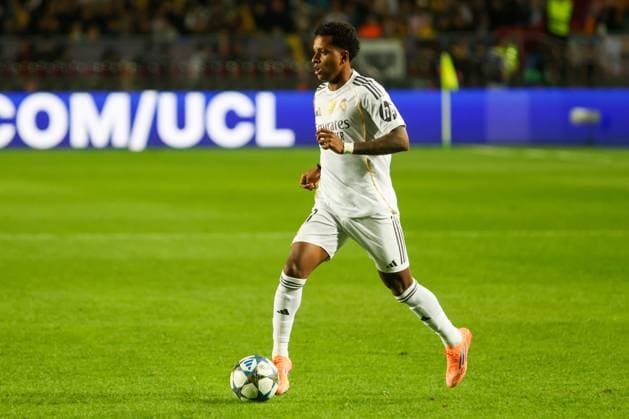 KAZAKHSTAN, ALMATY - SEPTEMBER 30, 2025: Real Madridâ€™s Rodrygo in a 2025-26 UEFA Champions League League Phase Matchday 2 football match between FC Kairat and Real Madrid at Central Stadium. Alikhan Sariyev TASS  84473179