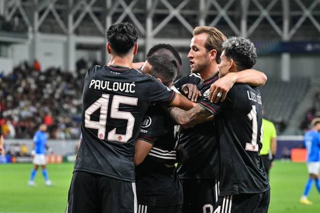 UEFA Champions League Paphos FC FC Bayern München 30 09 2025 Cheers after Raphael GUERREIRO FC Bayern Muenchen 22 Goal Goalscorer Joy Happy UEFA Champions League Paphos FC FC Bayern München Alphamega Stadium on 30 09 2025 Copyright: xBEAUTIFULxSPORTS Goldbergx