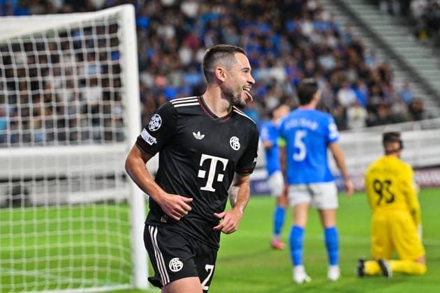 UEFA Champions League Paphos FC FC Bayern München 30 09 2025 Cheers after Raphael GUERREIRO FC Bayern Muenchen 22 Goal Goalscorer Joy Happy UEFA Champions League Paphos FC FC Bayern München Alphamega Stadium on 30 09 2025 Copyright: xBEAUTIFULxSPORTS Goldbergx