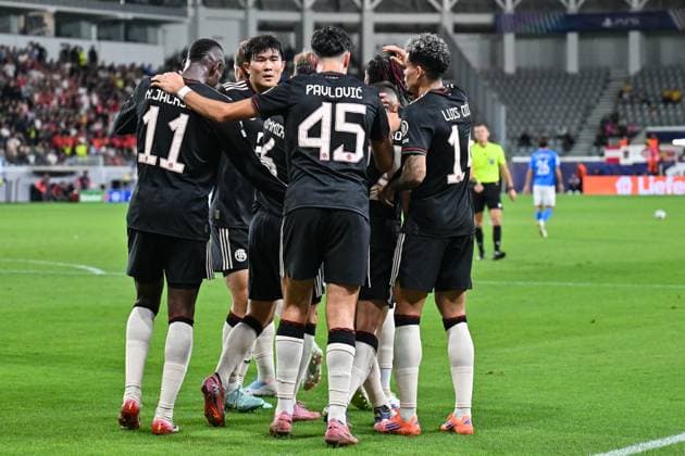 UEFA Champions League Paphos FC FC Bayern München 30 09 2025 Cheers after Raphael GUERREIRO FC Bayern Muenchen 22 Goal Goalscorer Joy Happy UEFA Champions League Paphos FC FC Bayern München Alphamega Stadium on 30 09 2025 Copyright: xBEAUTIFULxSPORTS Goldbergx