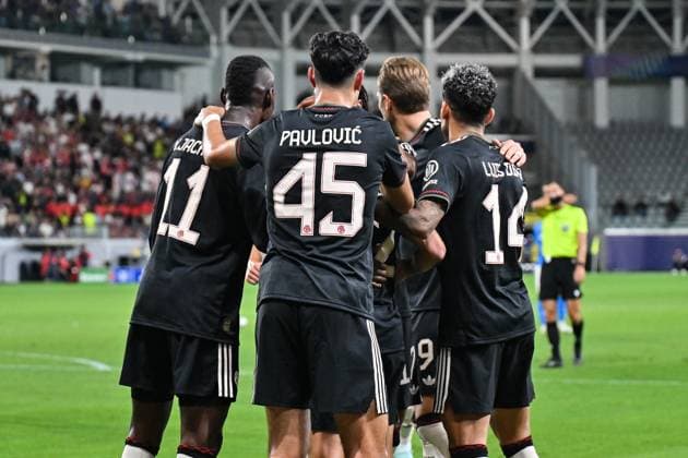UEFA Champions League Paphos FC FC Bayern München 30 09 2025 Cheers after Raphael GUERREIRO FC Bayern Muenchen 22 Goal Goalscorer Joy Happy UEFA Champions League Paphos FC FC Bayern München Alphamega Stadium on 30 09 2025 Copyright: xBEAUTIFULxSPORTS Goldbergx