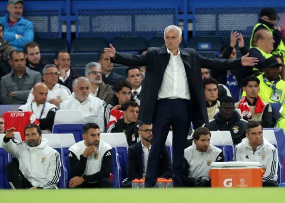 London, England, 30th September 2025. Jose Mourinho manager of Benfica during the Chelsea vs Benfica UEFA Champions League match at Stamford Bridge, London. Picture credit should read: David Klein Sportimage EDITORIAL USE ONLY. No use with unauthorised audio, video, data, fixture lists, club league logos or live services. Online in-match use limited to 120 images, no video emulation. No use in betting, games or single club league player publications. SPI_018_DK_Chelsea_Benfica SPI-4176-0017