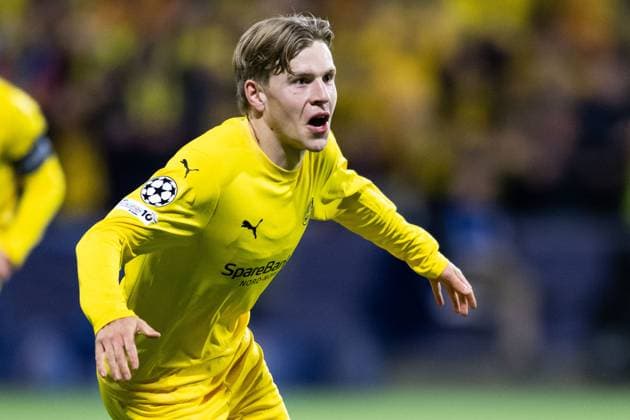 250930 Jens Petter Hauge of Bodo Glimt celebrates after 1 0 during the UEFA Champions League football match between Bodo Glimt and Tottenham on September 30, 2025 in Bodo Photo Marius Simensen BILDBYRAN COP 238 MM0044 bbeng football fotball fotboll soccer uefa champions league mesterligaen bodo glimt tottenham hotspur spurs jubel  Copyright: MARIUSxSIMENSEN BB250930ZO002