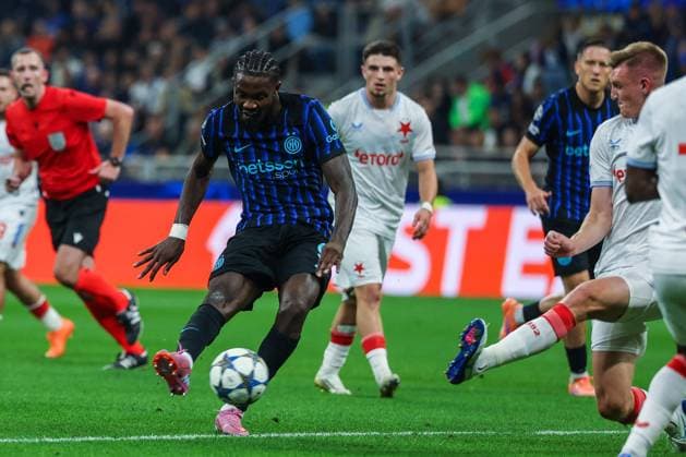 CALCIO - UEFA Champions League - Inter - FC Internazionale vs SK Slavia Praha Marcus Thuram of FC Internazionale seen in action during UEFA Champions League 2025 26 League Phase - Matchday2 football match between FC Internazionale and SK Slavia Praha at San Siro Stadium Milan Italy  Copyright: xIPAxSport ABACAx