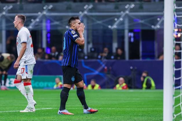 Lautaro Martinez of FC Internazionale reacts during UEFA Champions League 2025 26 League Phase - Matchday2 football match between FC Internazionale and SK Slavia Praha at San Siro Stadium  Copyright: xFabrizioxCarabelli IPAxSportx xipa-agency.netx xx IPA_65976545 IPA_Agency_IPA65976545
