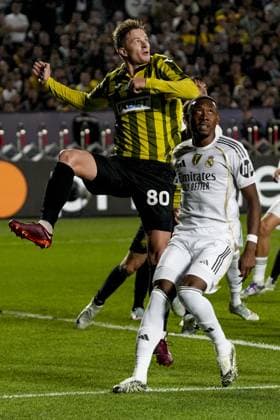 Kairat Almaty v Real Madrid - UEFA Champions League ALMATY, KAZAKHSTAN - SEPTEMBER 30: Real Madrid’s player battles for the ball with Kairat Almaty Yegor Sorokin (80) during the UEFA Champions League group stage match between Kairat Almaty and Real Madrid at Almaty Ortalyk Stadion in Almaty, Kazakhstan on September 30, 2025. Turar Kazangapov Anadolu Almaty Kazakhstan. Editorial use only. Please get in touch for any other usage.  Copyright: x2025xAnadoluxTurarxKazangapovx