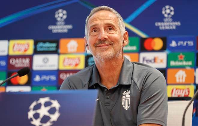 La Turbie, France - September 30, 2025: AS Monaco vs. Manchester City, UEFA Champions League- Group Stage D2 press conference, PK, Pressekonferenz with Coach Adolf Adi Huetter. Mandoga Media Germany AS Monaco vs. Manchester City, UEFA Champions League- Group Stage D2 *** La Turbie, France September 30, 2025 AS Monaco vs Manchester City, UEFA Champions League Group Stage D2 Press Conference with Coach Adolf Adi Huetter Mandoga Media Germany AS Monaco vs Manchester City, UEFA Champions League Group Stage D2