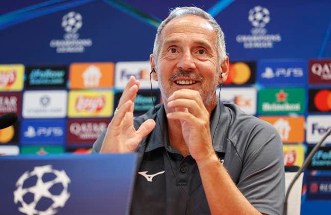La Turbie, France September 30, 2025 AS Monaco vs Manchester City, UEFA Champions League Group Stage D2 Press Conference with Coach Adolf Adi Huetter Mandoga Media Germany AS Monaco vs Manchester City, UEFA Champions League Group Stage D2