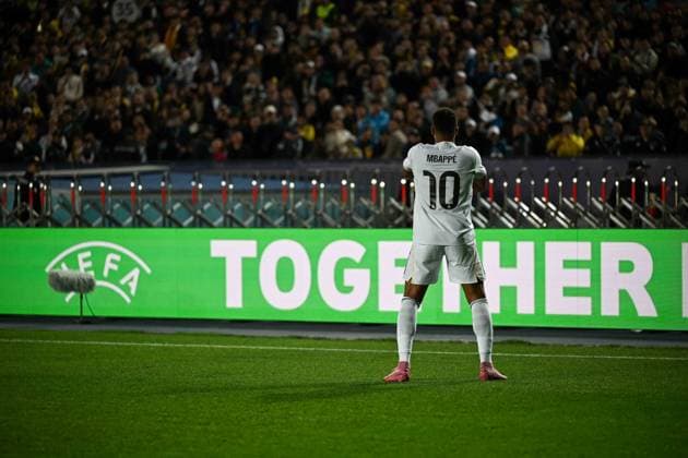 (251001) -- ALMATY, Oct. 1, 2025 -- Kylian Mbappe of Real Madrid celebrates a goal during the UEFA Champions League match between Kairat Almaty and Real Madrid in Almaty, Kazakhstan, on Sept. 30, 2025. ) (SP)KAZAKHSTAN-ALMATY-FOOTBALL-UEFA CHAMPIONS LEAGUE-KAIRAT ALMATY VS REAL MADRID LixRenzi 