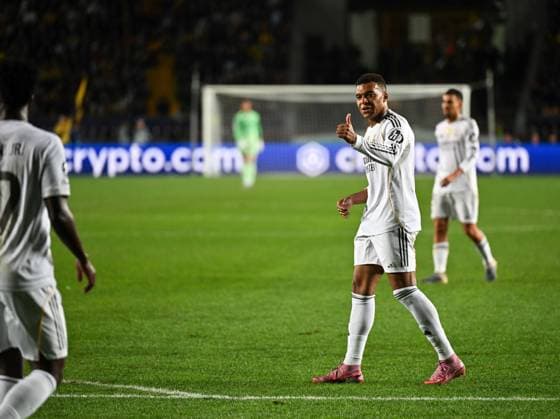 (251001) -- ALMATY, Oct. 1, 2025 -- Kylian Mbappe of Real Madrid reacts during the UEFA Champions League match between Kairat Almaty and Real Madrid in Almaty, Kazakhstan, on Sept. 30, 2025. ) (SP)KAZAKHSTAN-ALMATY-FOOTBALL-UEFA CHAMPIONS LEAGUE-KAIRAT ALMATY VS REAL MADRID LixRenzi 
