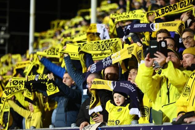 Fans of Bodo Glimt FK Bodo Glimt v Tottenham Hotspur, UEFA Champions League, Group Stage, Football, Aspmyra Stadion, Bodo, Norway - 30 Sep 2025Bodo Aspmyra Stadion Norway EDITORIAL USE ONLY No use with unauthorised audio, video, data, fixture lists, club league logos or live services. Online in-match use limited to 120 images, no video emulation. No use in betting, games or single club league player publications.  Copyright: xMichaelxZemanek Shutterstockx 15504026bg