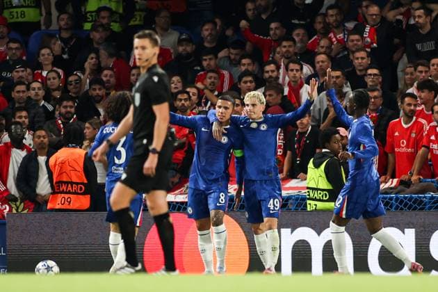 Chelsea Vs Benfica in London, UK - 30 Sep 2025 Players of Chelsea celebrate after scoring goal during the UEFA Champions League 2025 2026 match between Chelsea and Benfica at Stamford Bridge. Final Score; Chelsea 1:0 Benfica. London United Kingdom Copyright: xGrzegorzxWajdax xSOPAxImagesx Chelsea-Benfica300925_6