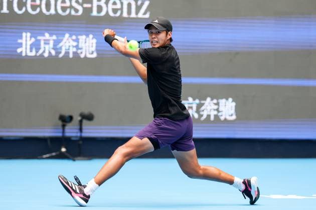BEIJING, CHINA - OCTOBER 01: Learner Tien of the United States competes in the Men s Singles Final match against Jannik Sinner of Italy on day 10 of the 2025 China Open at the National Tennis Center on October 1, 2025 in Beijing, China.  Copyright: xVCGx 111594383220