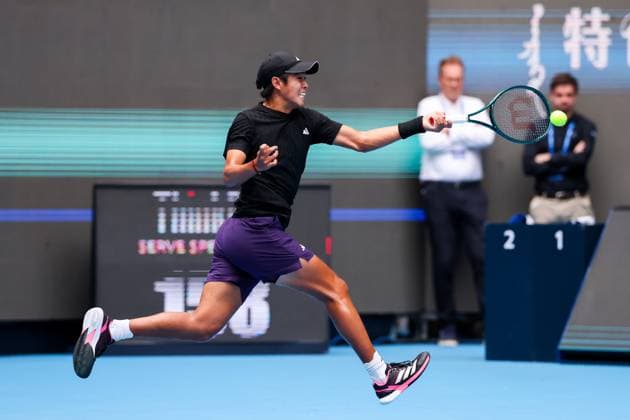BEIJING, CHINA - OCTOBER 01: Learner Tien of the United States competes in the Men s Singles Final match against Jannik Sinner of Italy on day 10 of the 2025 China Open at the National Tennis Center on October 1, 2025 in Beijing, China.  Copyright: xVCGx 111594381282