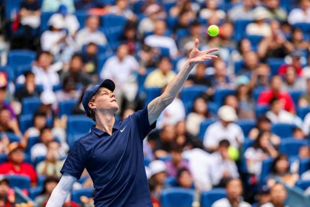 BEIJING, CHINA - OCTOBER 01: Jannik Sinner of Italy competes in the Men s Singles Final match against Learner Tien of the United States on day 10 of the 2025 China Open at the National Tennis Center on October 1, 2025 in Beijing, China.  Copyright: xVCGx 111594382679