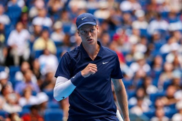 BEIJING, CHINA - OCTOBER 01: Jannik Sinner of Italy reacts in the Men s Singles Final match against Learner Tien of the United States on day 10 of the 2025 China Open at the National Tennis Center on October 1, 2025 in Beijing, China.  Copyright: xVCGx 111594382714