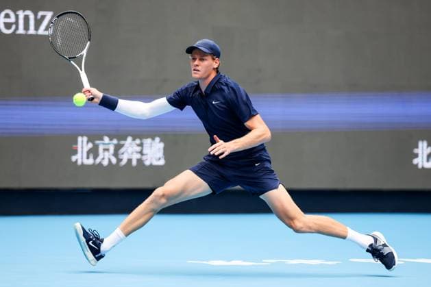 BEIJING, CHINA - OCTOBER 01: Jannik Sinner of Italy competes in the Men s Singles Final match against Learner Tien of the United States on day 10 of the 2025 China Open at the National Tennis Center on October 1, 2025 in Beijing, China.  Copyright: xVCGx 111594383219
