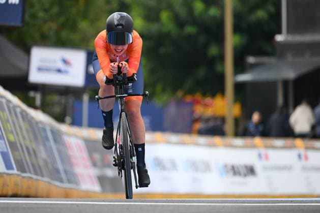 UEC 2025 Road European Championship, EM, Europameisterschaft Drome-Ardeche 01 10 2025 ETOILE-SUR-RHONE, FRANCE - OCTOBER 01 : Muller Roos (Netherlands) during the Women Junior Individual Time Trial of the 2025 UEC Road European Championship Drome-Ardeche 10th edition an UCI Continental Championships cycling race of 12.2 km with start in Allex and finish in Etoile-sur-Rhone on October 1, 2025 in Etoile-sur-Rhone, France, 01 10 2025 Etoile-sur-Rhone France  Copyright: xVincentxKalutx