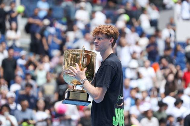 BEIJING, CHINA - OCTOBER 01: Champion Jannik Sinner of Italy poses with trophy after the Men s Singles Final match on day 10 of the 2025 China Open at the National Tennis Center on October 1, 2025 in Beijing, China.  Copyright: xVCGx 111594392183