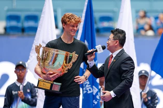 BEIJING, CHINA - OCTOBER 01: Champion Jannik Sinner of Italy speaks in an interview after the Men s Singles Final match on day 10 of the 2025 China Open at the National Tennis Center on October 1, 2025 in Beijing, China.  Copyright: xVCGx 111594390979