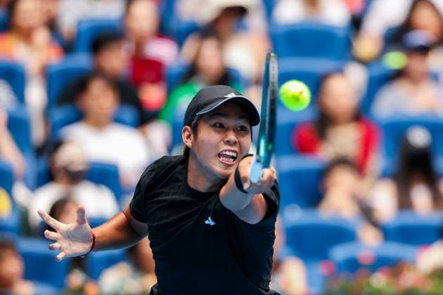 BEIJING, CHINA - OCTOBER 01: Learner Tien of the United States competes in the Men s Singles Final match against Jannik Sinner of Italy on day 10 of the 2025 China Open at the National Tennis Center on October 1, 2025 in Beijing, China.  Copyright: xVCGx 111594385205