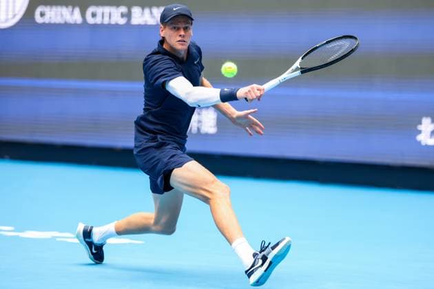BEIJING, CHINA - OCTOBER 01: Jannik Sinner of Italy competes in the Men s Singles Final match against Learner Tien of the United States on day 10 of the 2025 China Open at the National Tennis Center on October 1, 2025 in Beijing, China.  Copyright: xVCGx 111594385158
