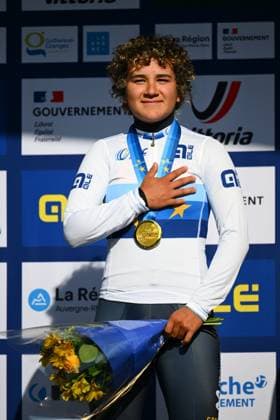 UEC 2025 Road European Championship, EM, Europameisterschaft Drome-Ardeche 01 10 2025 ETOILE-SUR-RHONE, FRANCE - OCTOBER 01 : Ostiz Taco Paula (Spain) during podium ceremony of the Women Junior Individual Time Trial of the 2025 UEC Road European Championship Drome-Ardeche 10th edition an UCI Continental Championships cycling race of 24 km with start in Loriol-sur-Drome and finish in Etoile-sur-Rhone on October 1, 2025 in Etoile-sur-Rhone, France, 01 10 2025 Etoile-sur-Rhone France  Copyright: xVincentxKalutx
