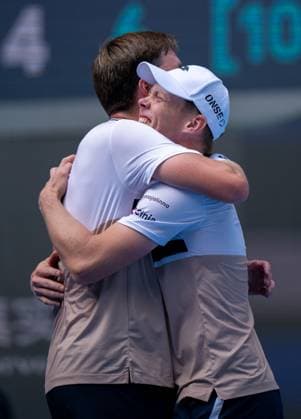 (251001) -- BEIJING, Oct. 1, 2025 -- Harri Heliovaara(R) Henry Patten celebrate after winning the men s doubles final match between Harri Heliovaara(Finland) Henry Patten (Britain) and Karen Khachanov Andrey Rublev of Russia at 2025 China Open tennis tournament in Beijing, China, Oct. 1, 2025. ) (SP)CHINA-BEIJING-TENNIS-CHINA OPEN-MEN S DOUBLES-FINAL(CN) HuxJingwen 