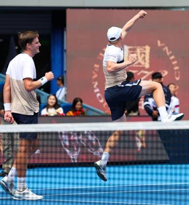 (251001) -- BEIJING, Oct. 1, 2025 -- Harri Heliovaara(R) Henry Patten celebrate after winning the men s doubles final match between Harri Heliovaara(Finland) Henry Patten (Britain) and Karen Khachanov Andrey Rublev of Russia at 2025 China Open tennis tournament in Beijing, China, Oct. 1, 2025. ) (SP)CHINA-BEIJING-TENNIS-CHINA OPEN-MEN S DOUBLES-FINAL(CN) DuxXinyi 