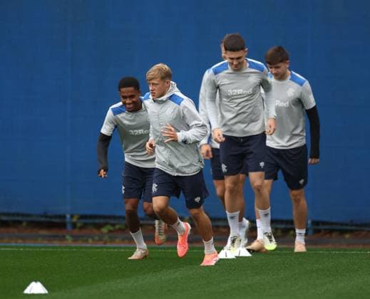 Connor Barron and his team mates training ahead of tomorrow s Europa League group phase match against Sturm Graz. Rangers Training - The Rangers Training Centre, Glasgow, Lanarkshire, Scotland, UK - 01 Oct 2025Glasgow The Rangers Training Centre Lanarkshire United Kingdom  Copyright: xO Rourke RangersxFC Shutterstockx 15512623m