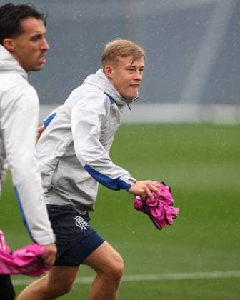 Connor Barron and Bojan Miovski training ahead of tomorrow s Europa League group phase match against Sturm Graz. Rangers Training - The Rangers Training Centre, Glasgow, Lanarkshire, Scotland, UK - 01 Oct 2025Glasgow The Rangers Training Centre Lanarkshire United Kingdom  Copyright: xO Rourke RangersxFC Shutterstockx 15512623aa