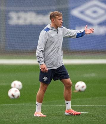 Connor Barron training ahead of tomorrow s Europa League group phase match against Sturm Graz. Rangers Training - The Rangers Training Centre, Glasgow, Lanarkshire, Scotland, UK - 01 Oct 2025Glasgow The Rangers Training Centre Lanarkshire United Kingdom  Copyright: xO Rourke RangersxFC Shutterstockx 15512623ab