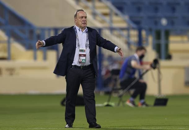 Iraq v Syria - 2022 World Cup Asian Qualifiers DOHA, QATAR - NOVEMBER 11: Head coach Dick Advocaat of Iraq reacts during 2022 World Cup Asian Qualifiers Group A match between Iraq and at Al-Gharrafa Stadium in Doha, Qatar on November 11, 2021. Doha Qatar. Editorial use only. Please get in touch for any other usage.  Copyright: x2025xAnadoluxStringerx
