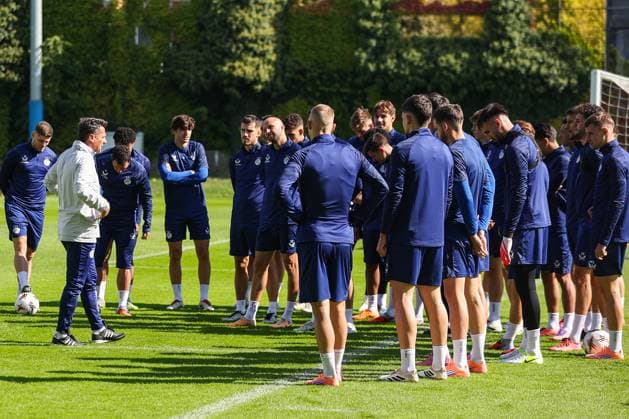 PXL_GNK Dinamo training GNK Dinamo training at Maksimir stadium in Zagreb, Croatia on 01. October 2025 before UEFA Europa league match with Maccabi Tel Aviv FC. Bruno Goda, Josip Misic, Ivan Nevistic, Gabriel Vidovic  GoranxStanzl PIXSELL