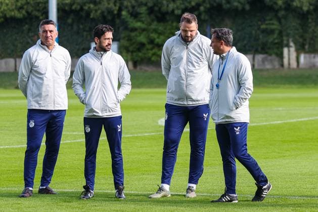 PXL_GNK Dinamo training GNK Dinamo training at Maksimir stadium in Zagreb, Croatia on 01. October 2025 before UEFA Europa league match with Maccabi Tel Aviv FC. Gojko Mrcela, Mihael Mindjek, Ivan Kelava, Mario Kovacevic  GoranxStanzl PIXSELL