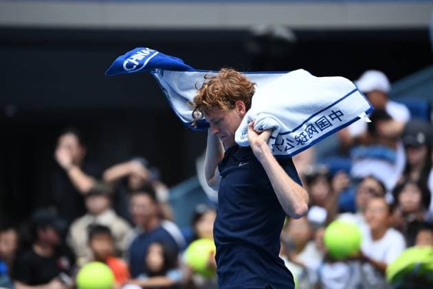 (251001) -- BEIJING, Oct. 1, 2025 -- Jannik Sinner reacts after the men s singles final match between Jannik Sinner of Italy and Learner Tien of the United States at 2025 China Open tennis tournament in Beijing, China, Oct. 1, 2025. ) (SP)CHINA-BEIJING-TENNIS-CHINA OPEN-MEN S SINGLES-FINAL(CN) HuxJingwen 
