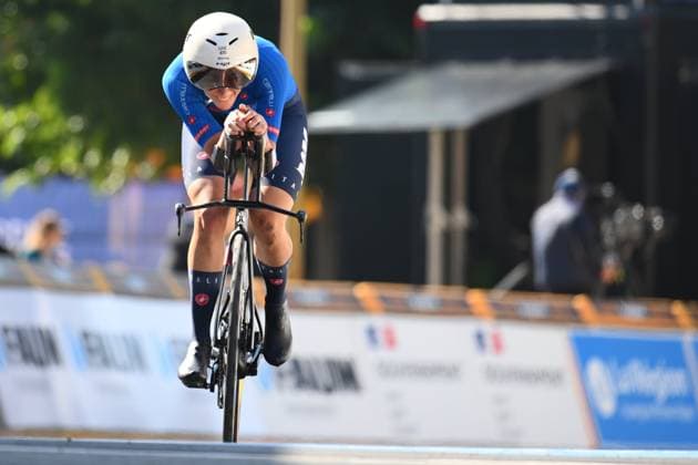 UEC 2025 Road European Championship, EM, Europameisterschaft Drome-Ardeche 01 10 2025 ETOILE-SUR-RHONE, FRANCE - OCTOBER 01 : Venturelli Federica (Italy) during the Women U23 Individual Time Trial of the 2025 UEC Road European Championship Drome-Ardeche 10th edition an UCI Continental Championships cycling race of 24 km with start in Loriol-sur-Drome and finish in Etoile-sur-Rhone on October 1, 2025 in Etoile-sur-Rhone, France, 01 10 2025 Etoile-sur-Rhone France  Copyright: xVincentxKalutx
