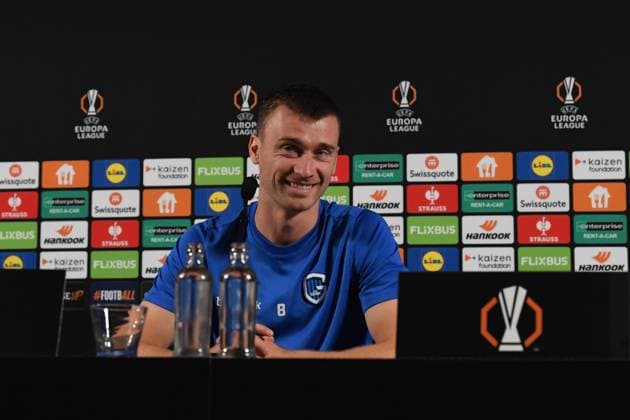 Genk s Bryan Heynen pictured during a press conference, PK, Pressekonferenz of Belgian soccer team KRC Genk, on Wednesday 01 October 2025, in Genk. The team will play the Hungarian Ferencvarosi TC on Thursday, second game (out of 8) in the league phase of the UEFA Europa League competition. JILLxDELSAUX  x135817181x