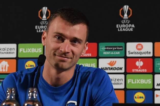 Genk s Bryan Heynen pictured during a press conference, PK, Pressekonferenz of Belgian soccer team KRC Genk, on Wednesday 01 October 2025, in Genk. The team will play the Hungarian Ferencvarosi TC on Thursday, second game (out of 8) in the league phase of the UEFA Europa League competition. JILLxDELSAUX  x135817288x