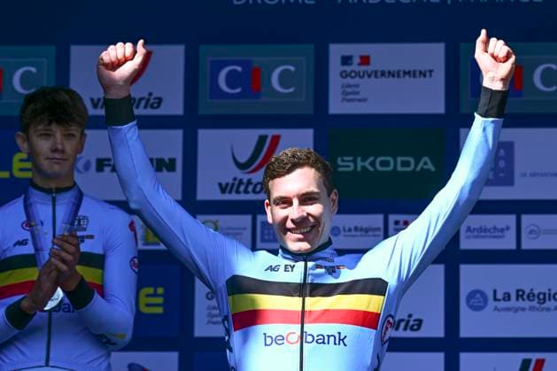 UEC 2025 Road European Championship, EM, Europameisterschaft Drome-Ardeche 01 10 2025 ETOILE-SUR-RHONE, FRANCE - OCTOBER 01 : Vervenne Jonathan (BEL) during the podium ceremony of the Men U23 Individual Time Trial of the 2025 UEC Road European Championship Drome-Ardeche 10th edition an UCI Continental Championships cycling race of 24 km with start in Loriol-sur-Drome and finish in Etoile-sur-Rhone on October 1, 2025 in Etoile-sur-Rhone, France, 01 10 2025 Etoile-sur-Rhone France  Copyright: xVincentxKalutx