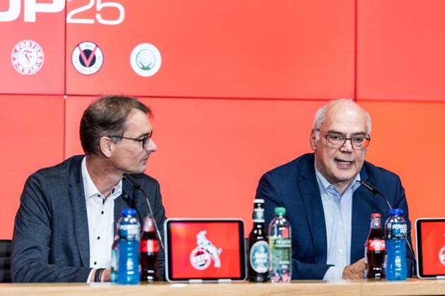 Cologne Cup25 Press Conference 01 10 2025 Dr Andreas Dartsch Deputy Chairman of the Board Sparkasse KölnBonn , Dirk Brennecke Managing Director Football Association Mittelrhein Press Conference Cologne Cup25 RheinEnergiestadion, 01 10 2025 Copyright: xBEAUTIFULxSPORTS Wunderlx