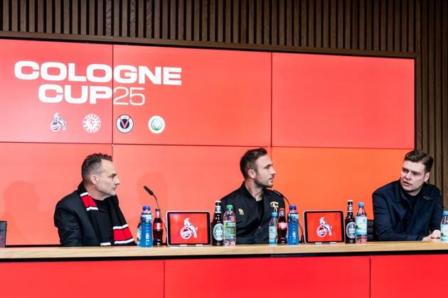 Cologne Cup25 Press Conference 01 10 2025 Holger Kirsch President Viktoria Köln , Niklas Müller Managing Director Fortuna Köln , Lukas Berg Technical Director 1 FC Köln Press Conference Cologne Cup25 RheinEnergiestadion, 01 10 2025 Copyright: xBEAUTIFULxSPORTS Wunderlx
