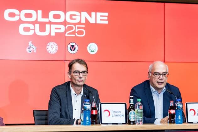 Cologne Cup25 Press Conference 01 10 2025 Dr Andreas Dartsch Deputy Chairman of the Board Sparkasse KölnBonn , Dirk Brennecke Managing Director Football Association Mittelrhein Press Conference Cologne Cup25 RheinEnergiestadion, 01 10 2025 Copyright: xBEAUTIFULxSPORTS Wunderlx