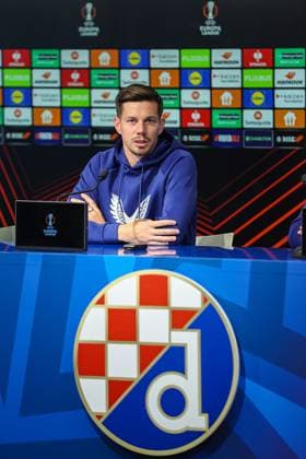 PXL_GNK Dinamo press conference, PK, Pressekonferenz Miha Zajc during GNK Dinamo press conference at Maksimir stadium in Zagreb, Croatia on 01. October 2025 before UEFA Europa league match with Maccabi Tel Aviv FC.  GoranxStanzl PIXSELL