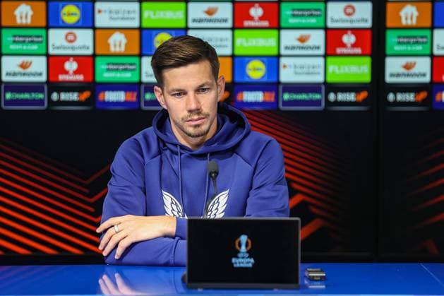 PXL_GNK Dinamo press conference, PK, Pressekonferenz Miha Zajc during GNK Dinamo press conference at Maksimir stadium in Zagreb, Croatia on 01. October 2025 before UEFA Europa league match with Maccabi Tel Aviv FC.  GoranxStanzl PIXSELL