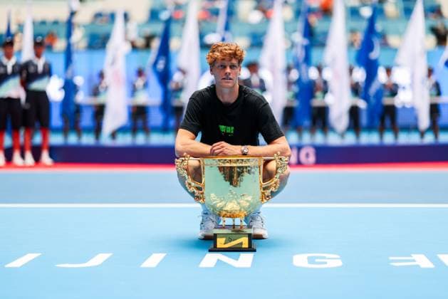 BEIJING, CHINA - OCTOBER 01: Champion Jannik Sinner of Italy celebrates after the Men s Singles Final match on day 10 of the 2025 China Open at the National Tennis Center on October 1, 2025 in Beijing, China.  Copyright: xVCGx 111594395823